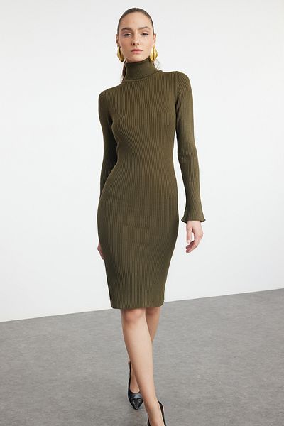 Trendyol Collection Flounced Khaki mini kötöttáru ruha - TWOAW20YN0005