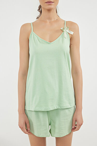 Trendyol Collection Green polka Dot Ribbon Bow pajamas Set - 100% Cotton, Rope Strap THMSS24PT00320
