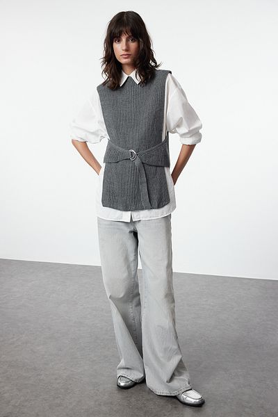 Trendyol Collection Kötött, antracit öves pulóver - TWOAW22BZ0008