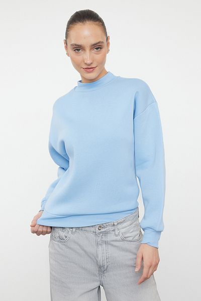 Trendyol Collection Hellblaues Fleece-Sweatshirt mit dickem Innenbereich – halber Rollkragenpullover, entspannte Passform TWOAW20SW0584