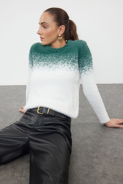 Trendyol Collection Pulover verde închis pentru tricotaj cu barbă/frânghie neclară TWOAW22KZ0092