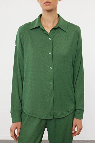 Trendyol Collection Emerald Green Relaxed Fit Knitted Set - Buttoned and Wrap Detailed TWOAW25AU00100