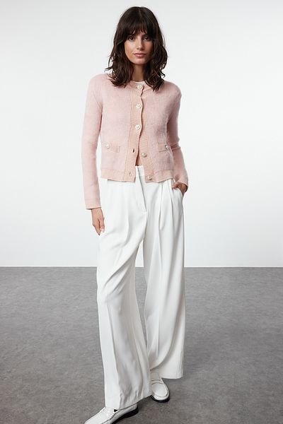 Trendyol Collection Soft Textured Powder Crop Knitwear Cardigan - Jacket Look Twoaw25Hi00021