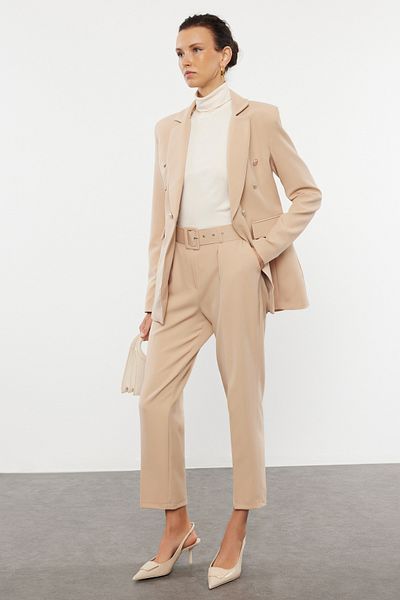 Trendyol Collection Beige Blazer Jacket and Beige Woven Trousers Set - Twoaw25Au00115