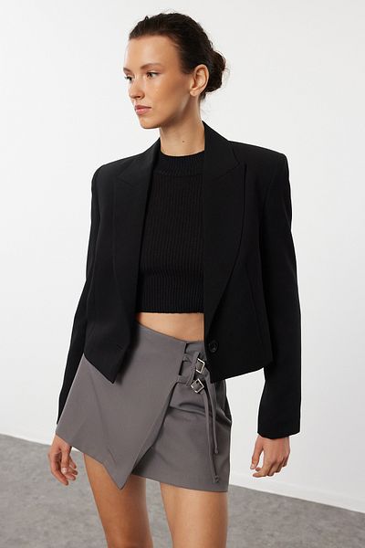 Trendyol Collection Dvojpásková antracitová tkaná kraťasová sukně - TWOAW25SR00009