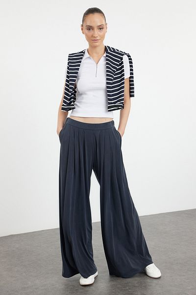 Trendyol Collection Flexible Knitted - Anthracite Color Pleated Wide Leg Trousers Twoaw25Pl00073