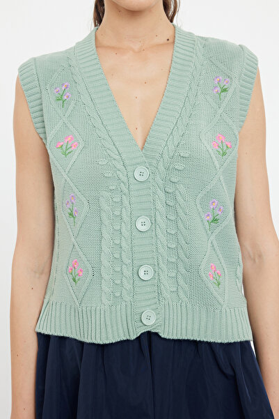 Trendyol Collection Mint Flower Patterned Embroidery Knitwear Vest - Twoaw23Sv00025