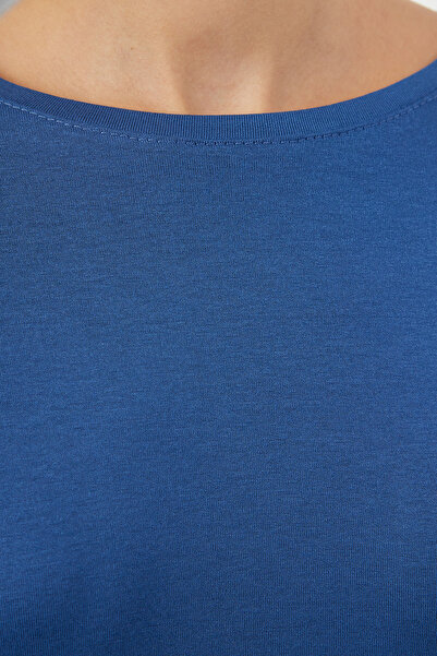 Trendyol Collection Πλεκτό μπλουζάκι Indigo Wide Fit - Μακρυμάνικο, TWOAW25TS00010