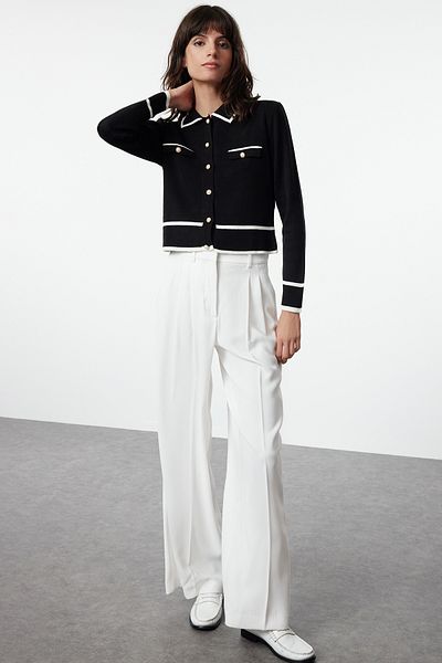 Trendyol Collection Fekete színű blokk pólógallér kötöttáru kardigán TWOAW25HI00300