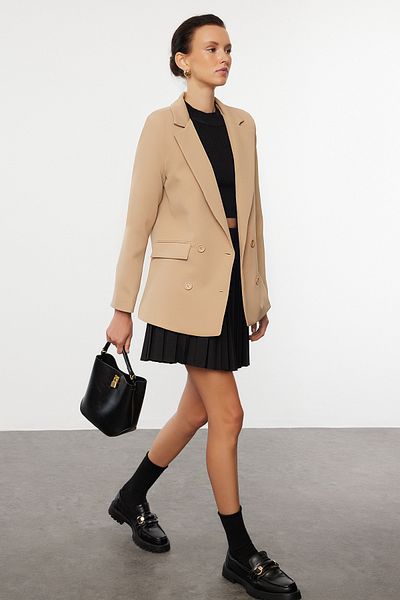 Trendyol Collection Dvouřadé sako – norkové, podšité a tkané, TWOAW21CE0272