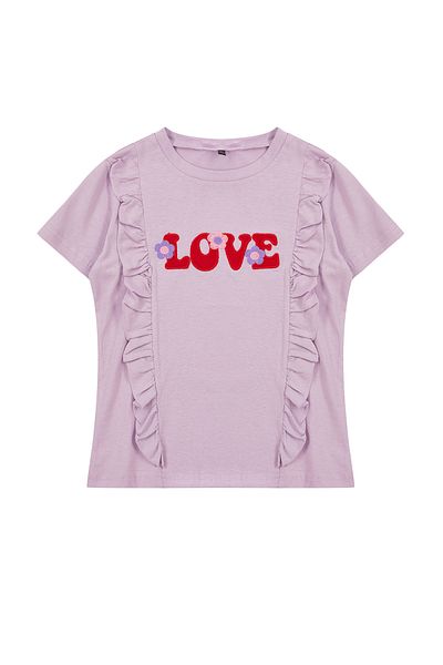 TRENDYOLKIDS Lilac*st Seasonal Thin Floral Print Ruffle T-shirt for Girl - Tkdaw25sw00008