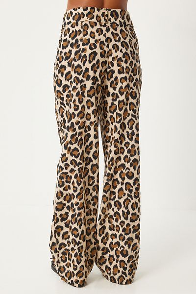Happiness İstanbul Ärmelloses Set aus Bluse und Hose mit Leopardenmuster für Damen in Cremebraun - WF00082