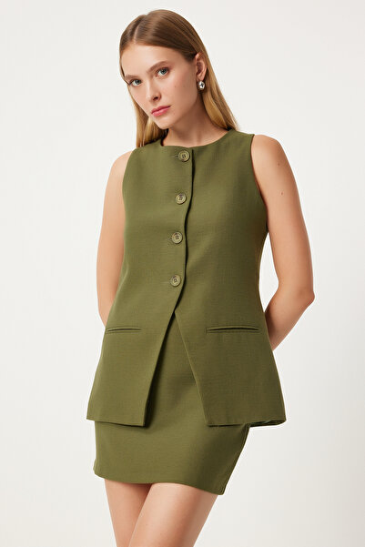 Happiness İstanbul Fusta mini kaki închis pentru femei - țesută, FN03240