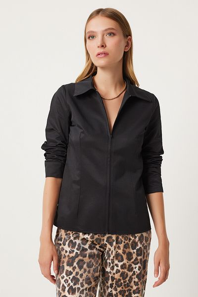 Happiness İstanbul Women's Black Shirt - Comfortable Zippered FN03242
