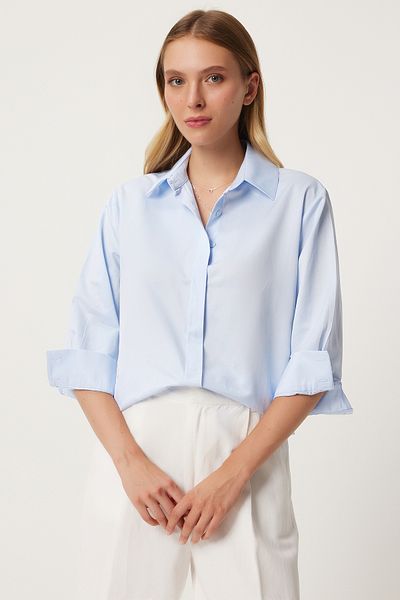 Happiness İstanbul Cămașă oversize pentru femei Sky Blue - FN03260