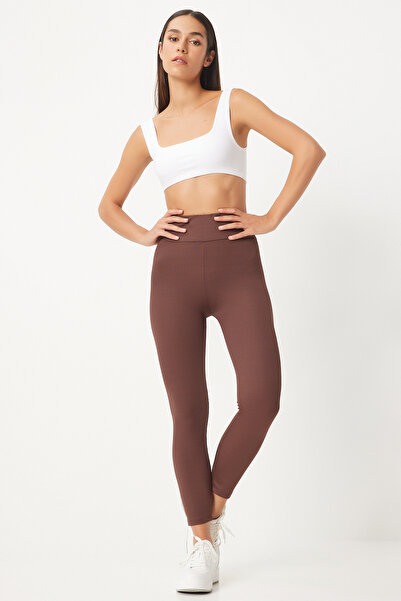 Happiness İstanbul Γυναικείο σοκολατένιο ψηλόμεσο πλεκτό καλσόν ZV00208