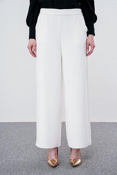 Zühre Wide Leg Ecru Fabric Trousers P-0013