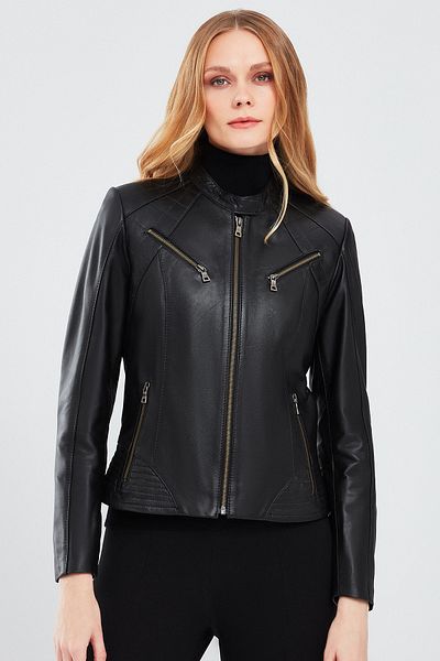 Derimod Lucky Women - Black Leather Short Sports Jacket 23wge51111m