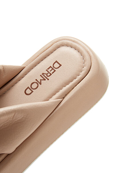 Derimod Beige Leather Slippers - Thick Sole, Women's, 24sfd130018