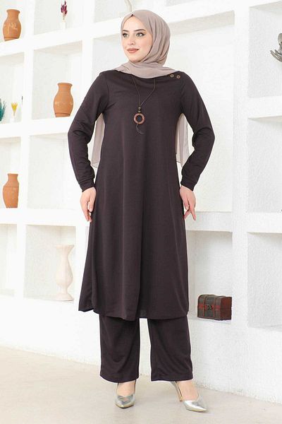 Ecesun Plum 580 Necklace Tunic and Trousers Set