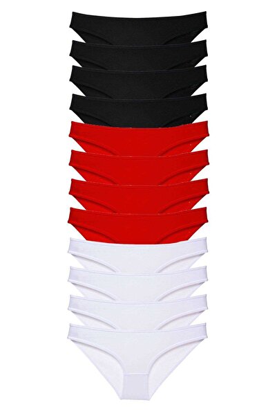 Royaleks 12 adet Süper Eko Set Likralı Kadın Slip Külot Siyah Kırmızı Beyaz