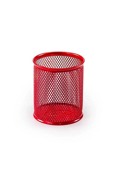 Mas Red Metal Perforated Cylinder Pen Holder