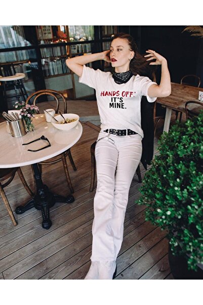 The Champ Clothing Γυναικείο λευκό μπλουζάκι Hands Off It's Mine Written