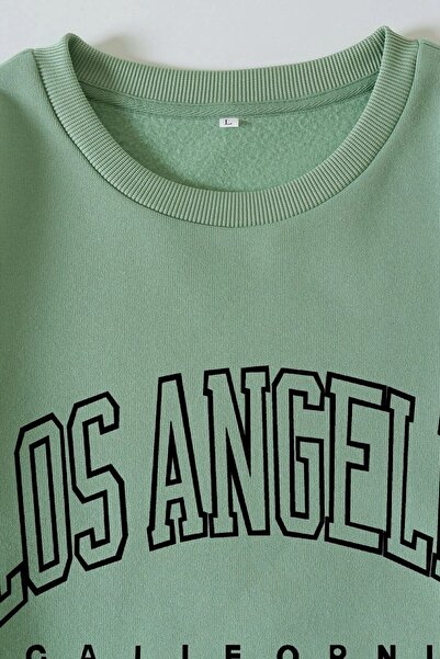 MODAGEN Mintgrünes, bedrucktes Unisex-Sweatshirt mit Rundhalsausschnitt von Los Angeles, Kalifornien