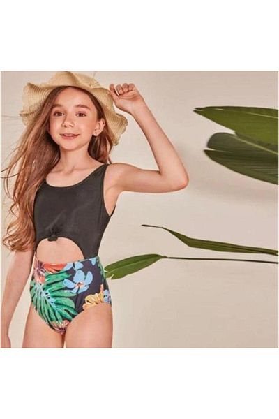 RAPAPA Patterned Girl's Swimsuit - Back Detail, Front Tie 0906