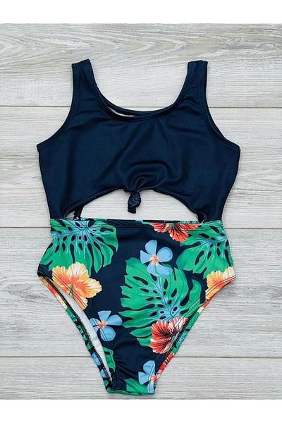 RAPAPA Patterned Girl's Swimsuit - Back Detail, Front Tie 0906