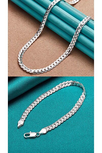 CEVHERİN Unisex Kolye Ve Bileklik Set Platinli Şık Hediye Kutulu