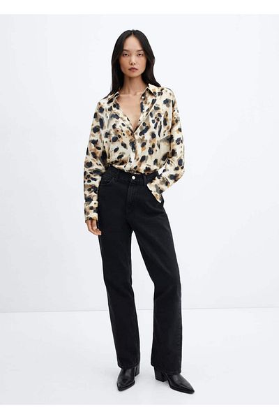MANGO Woman Cămașă din satin cu model leopard