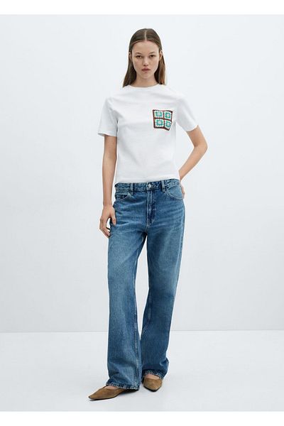 MANGO Woman Tricou cu buzunar croșetat