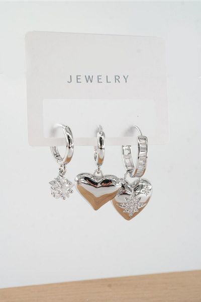By Zeyna Aksesuar Vip Series Zircon Stone 3-Piece Mixed Figure Earrings - zrk00574
