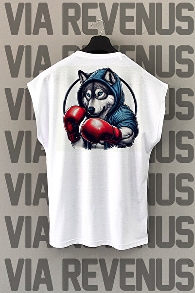 Vordevia Tricou sport boxing White Wolf - imprimat pe spate, mâneci zero