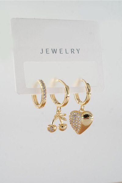By Zeyna Aksesuar Vip Series Zircon Stone 3-Piece Mixed Figure Earrings - zrk00567
