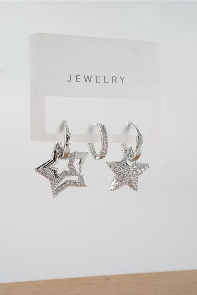 By Zeyna Aksesuar Vip Series Zircon Stone 3-piece Mixed Figure Earrings - zrk00565