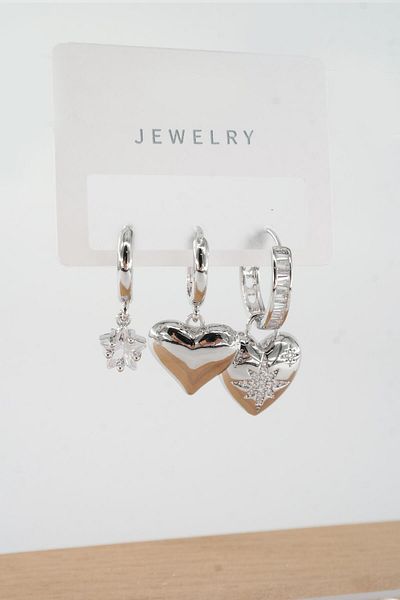 By Zeyna Aksesuar Vip Series Zircon Stone 3-Piece Mixed Figure Earrings - zrk00574