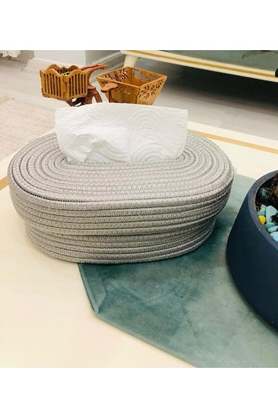 ModaCardin Jute and Wicker Napkin Holder Box - Organizer Tableware Organizer
