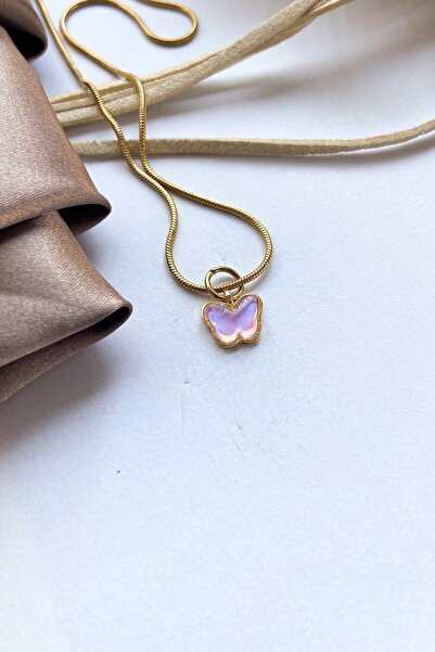 roshel Çelik Kelebek Model Altın Renk Çelik Kolye 3 Farklı Zincir Seçeneği