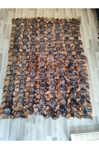 KuzeyCarpet kahve ve kiremit renkli doğal kürk halı