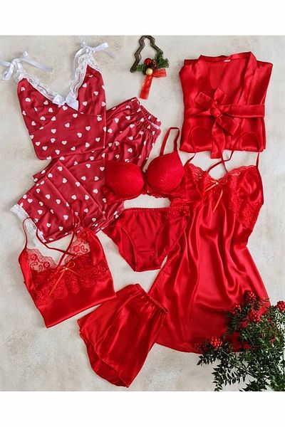 Çeyize dair herşey Red Heart 8 piese cămașă de noapte, dimineața, set de zestre de pijama 6569