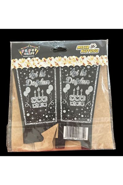 partideyince Black Mizir Popcorn Box with Birthday Writing