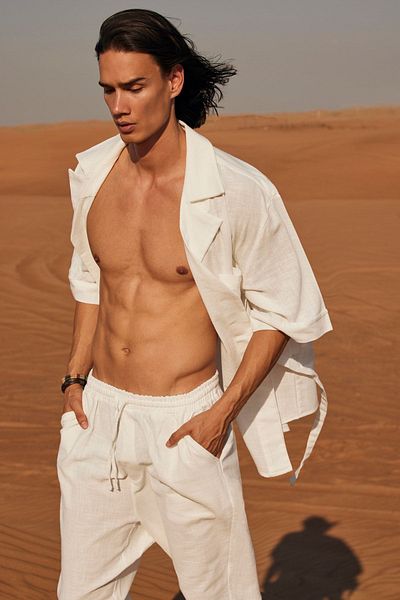 Dear Deer White Linen Double Breasted Jacket Trousers Set