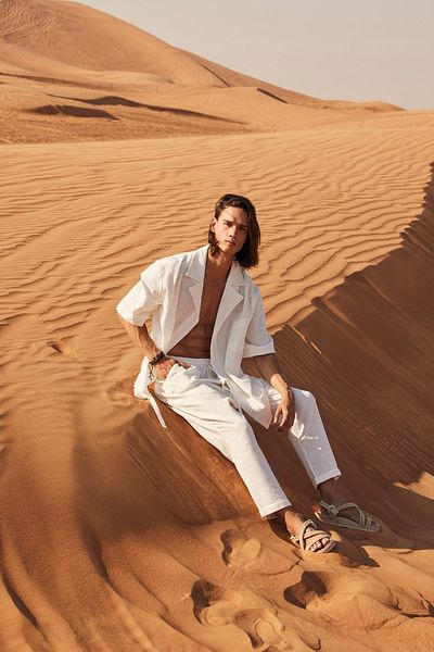Dear Deer White Linen Double Breasted Jacket Trousers Set