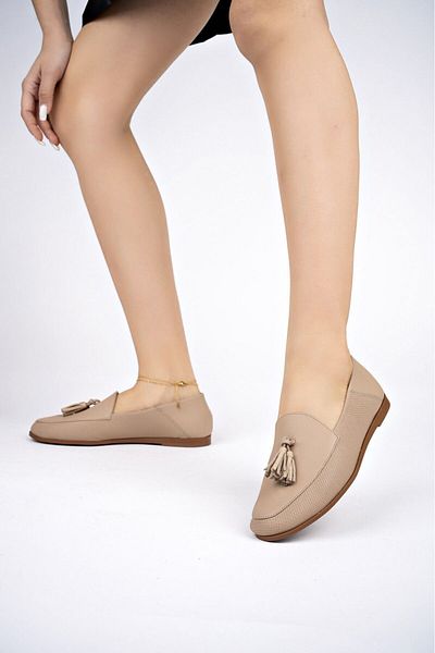 Deripabuc Genuine Leather Beige Print Women's Casual Shoes Pcc-f04