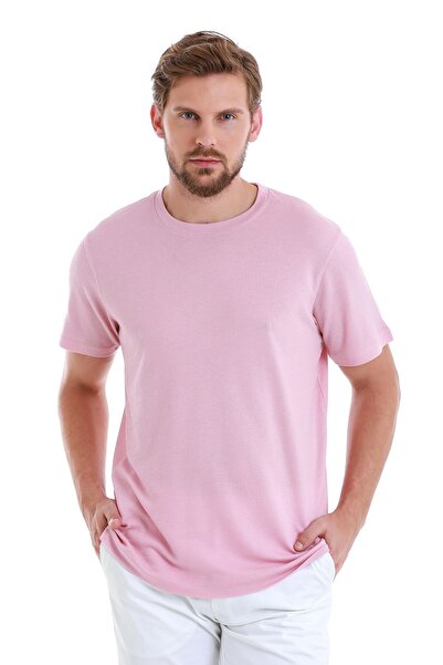 Hatemoğlu Pembe Regular Fit Düz Bisiklet Yaka Pamuklu Tişört