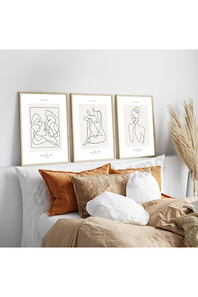 Dekorsiahome Διακοσμητικός Τριπλός Πίνακας με Ξύλινο Πλαίσιο LineArtTrio