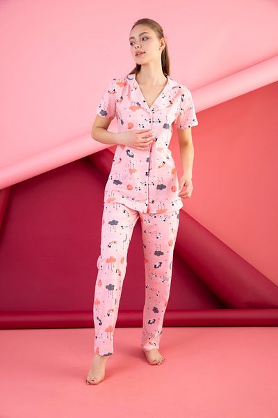 STRAWBERRY Cotton Buttoned Pajama Set