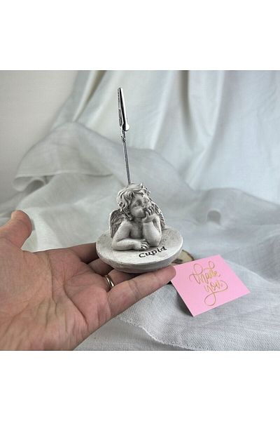 Melouro Mink Antique Cupid (Angel) Sculpture Note Holder with Base, Photo Holder